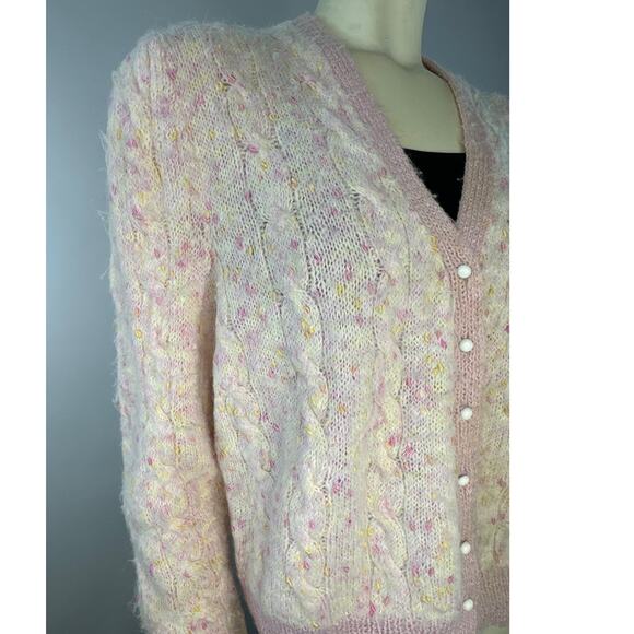 American vintage OOAK hand knit Mohair cardigan in shades of pink size medium - Picture 4 of 12